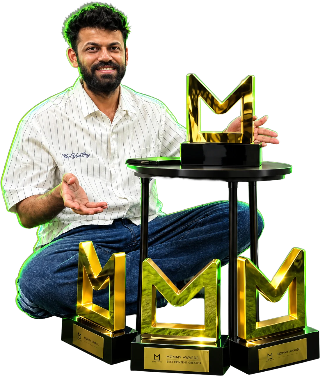 Abdul Khalid with Filter You's MOMMY Award trophies
