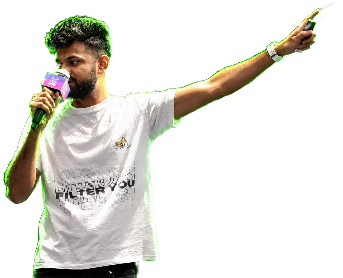 Abdul Khalid speaking on stage, pointing